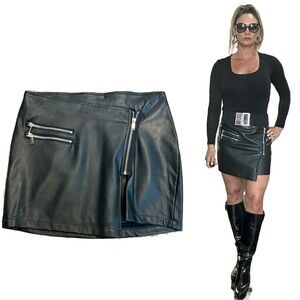 Dex black faux leather biker moto punk rock mini skirt Sz M